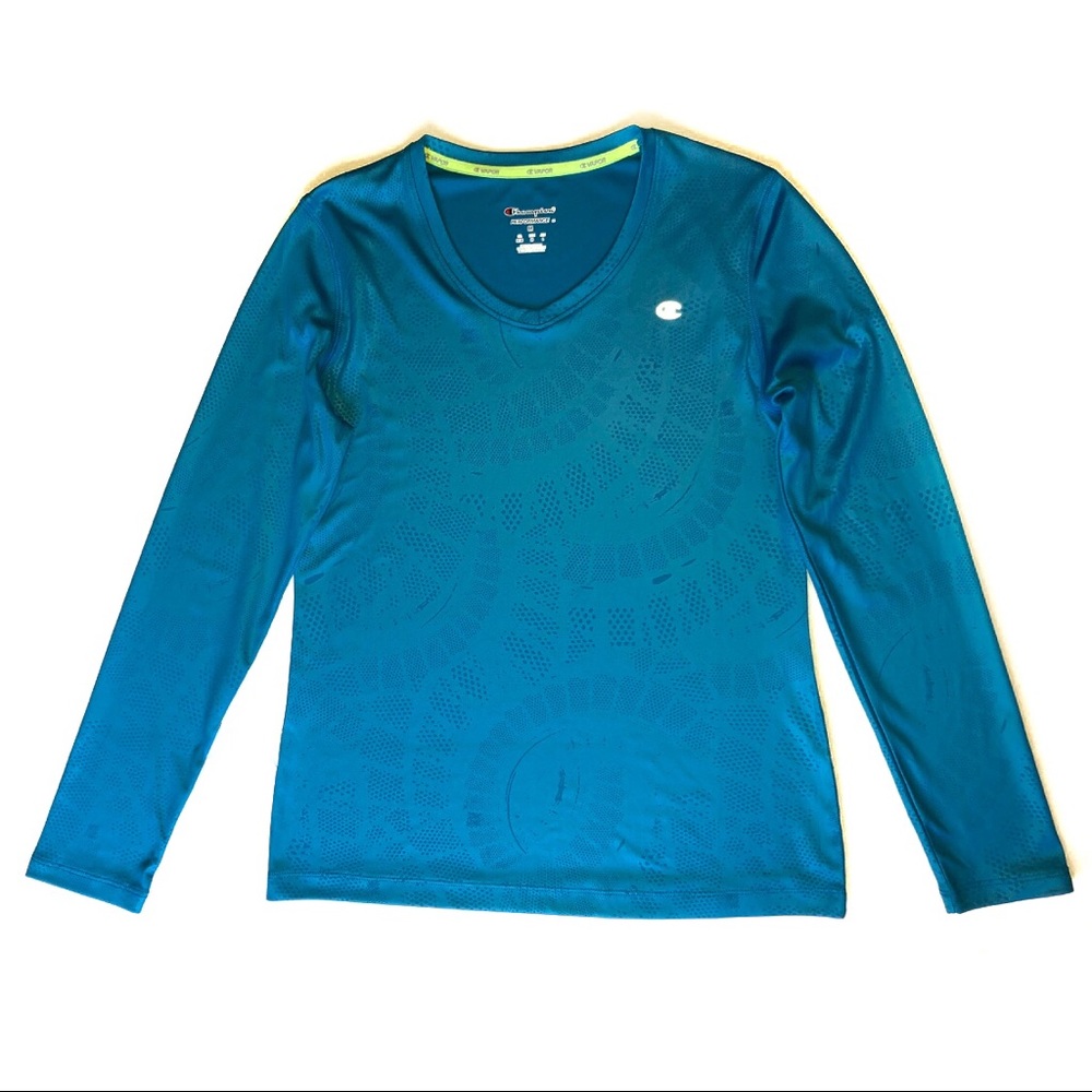 Champion Vapor Blue Long Sleeve V-Neck T-Shirt Medium